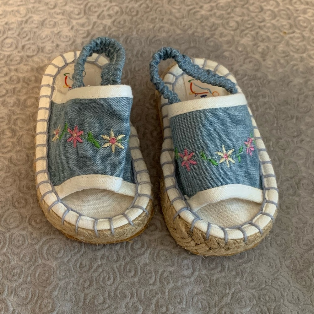 Baby denim espadrille sandals in size 3-6 mo.
